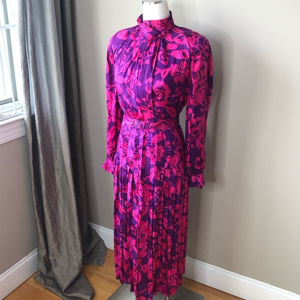 Vintage Raul Blanco purple & pink silk pleated midi skirt & blouse set 4